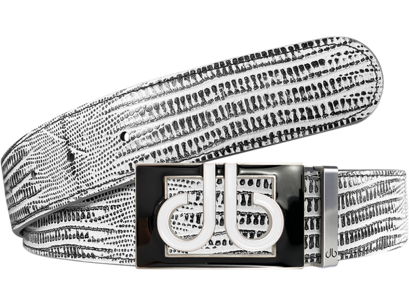 White and Black Lizard Texture Leather Belt with buckle