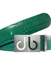 Green Crocodile Textured Leather Belt with Buckle