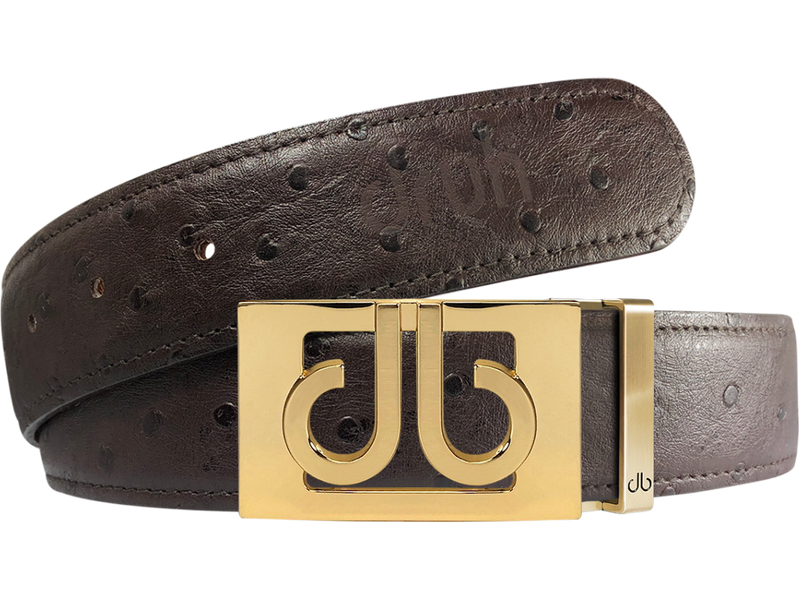 Brown Ostrich Textured Leather Strap with Buckle