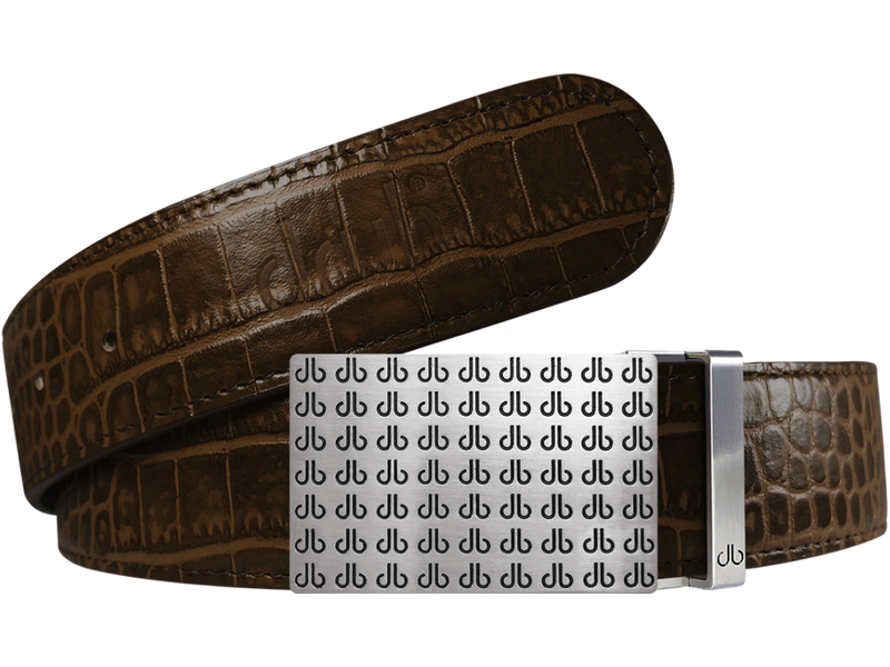 Dark Brown Crocodile Textured Leather Belt with Buckle