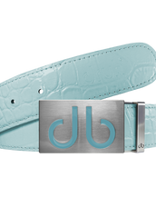 Aqua Crocodile Textured Leather Belt with Buckle