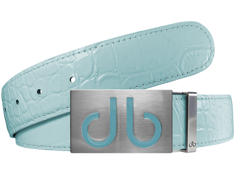 Aqua Crocodile Textured Leather Belt with Buckle