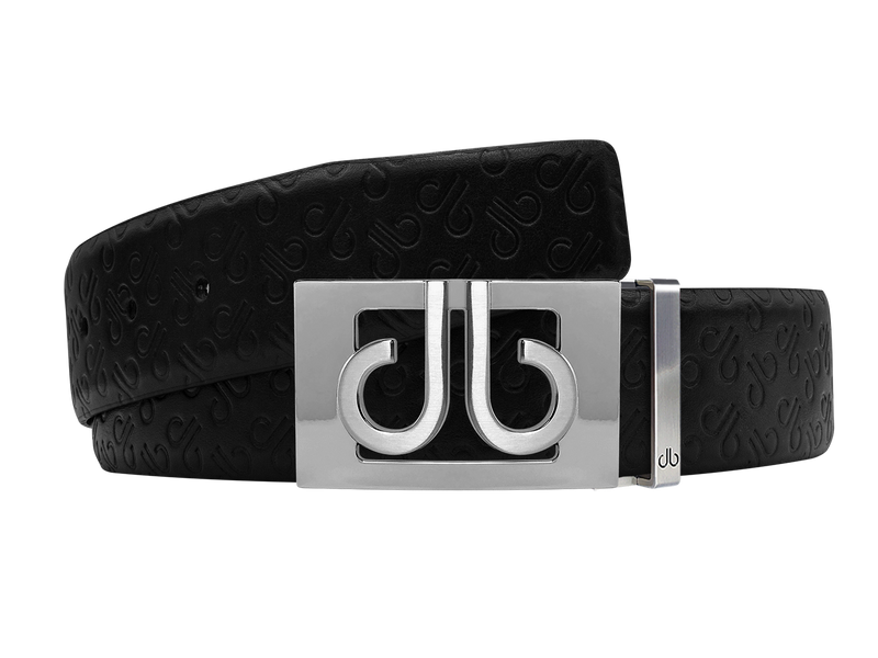 Black Db Icon Pattern Embossed Leather Belt With Silver Db Classic Thru Buckle