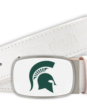 Michigan State University Belt - Big Buckle White Buckle with White Crocodile Textured strap