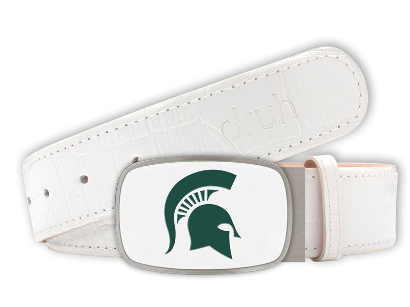Michigan State University Belt - Big Buckle White Buckle with White Crocodile Textured strap