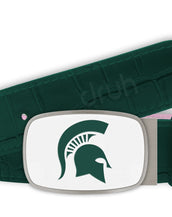 Michigan State University Belt - Big Buckle White Buckle with Green Crocodile Textured strap