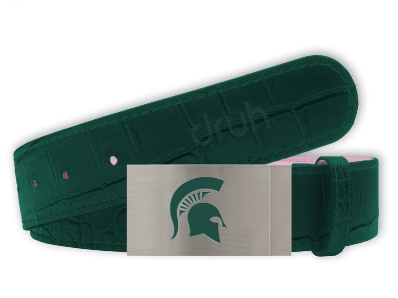 Michigan State University Belt - Silver Buckle with Green Crocodile Textured strap