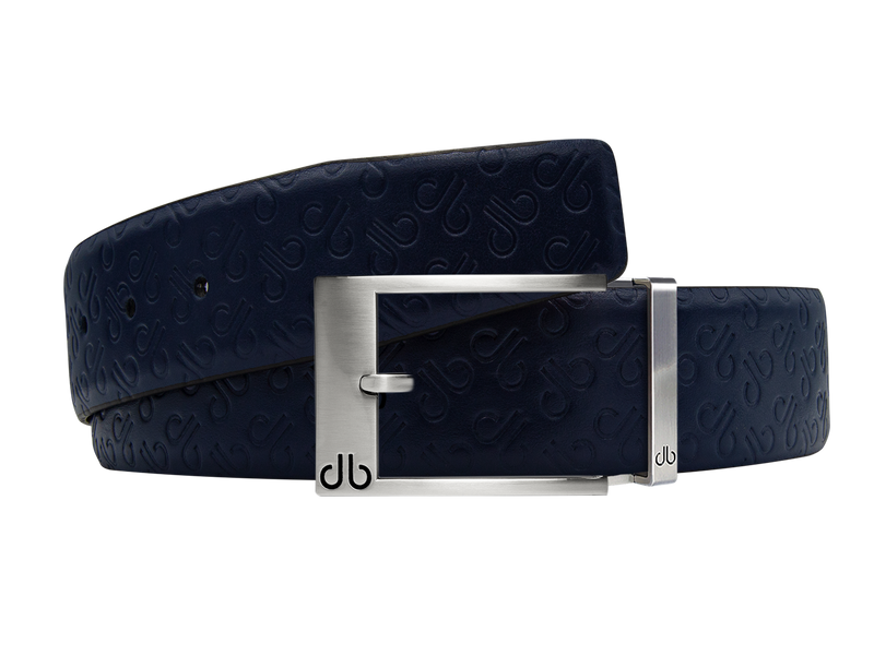 Dark Blue Db Icon Pattern Embossed Leather Belt With Silver Classic Prong Buckle