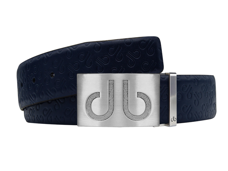 Dark Blue Db Icon Pattern Embossed Leather Belt With Silver Druh Db Classic Buckle