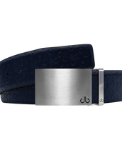 Dark Blue Db Icon Pattern Embossed Leather Belt With Silver Druh Db Classic Block Buckle