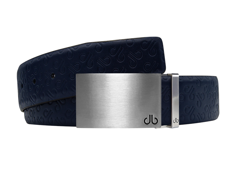Dark Blue Db Icon Pattern Embossed Leather Belt With Silver Druh Db Classic Block Buckle