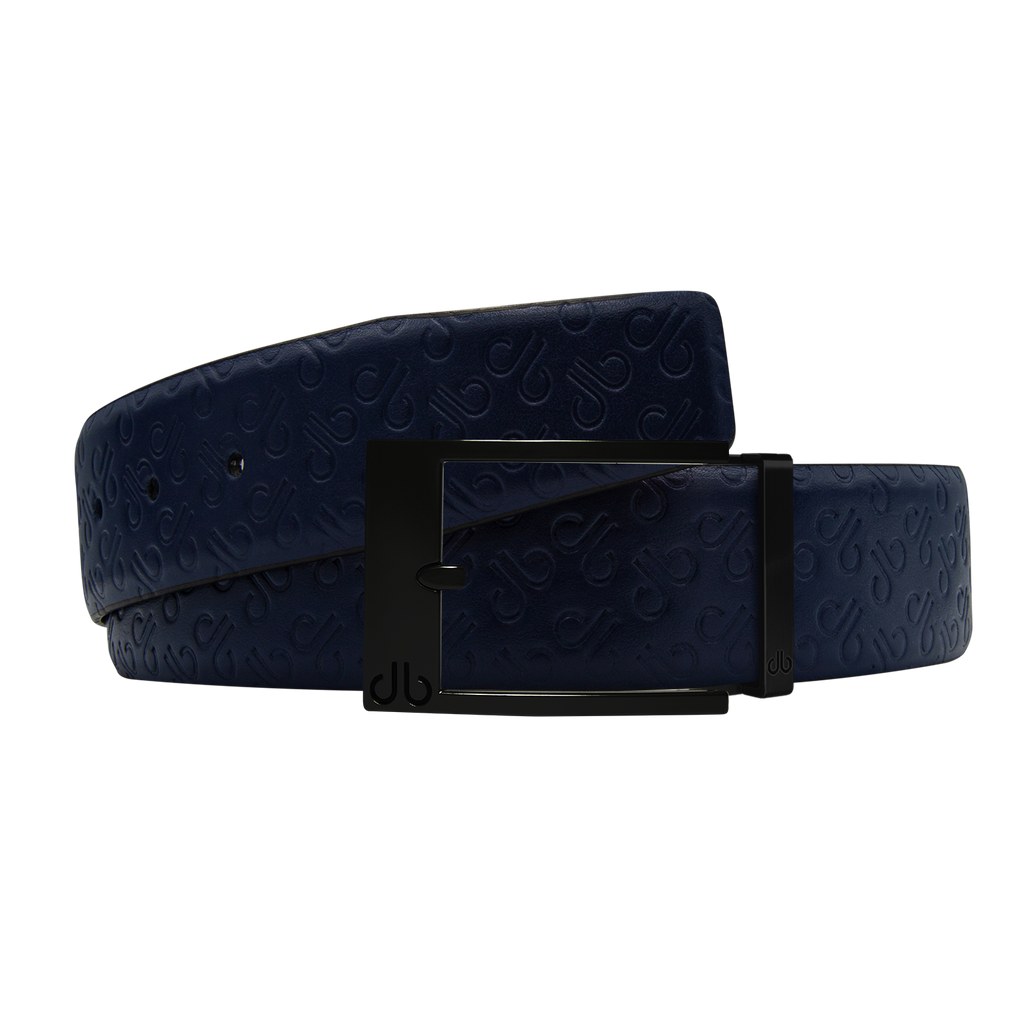Dark Blue Db Icon Pattern Embossed Leather Belt With Black Classic Prong Buckle