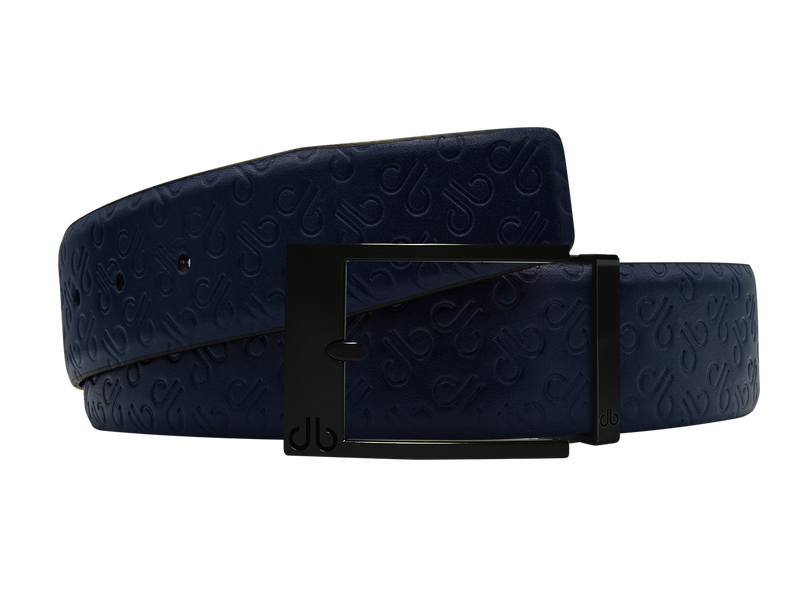 Dark Blue Db Icon Pattern Embossed Leather Belt With Black Classic Prong Buckle