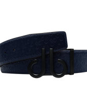 Dark Blue Db Icon Pattern Embossed Leather Belt With Druh Db Black Icon Buckle