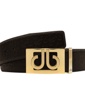 Brown Db Icon Pattern Embossed Leather Belt With Gold Db Classic Thru Buckle
