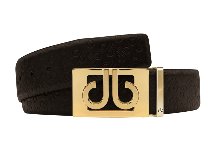 Brown Db Icon Pattern Embossed Leather Belt With Gold Db Classic Thru Buckle