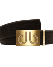 Brown Db Icon Pattern Embossed Leather Belt With Gold Druh Db Classic Buckle