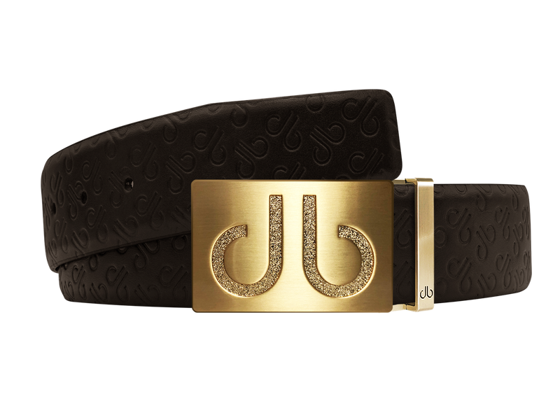 Brown Db Icon Pattern Embossed Leather Belt With Gold Druh Db Classic Buckle