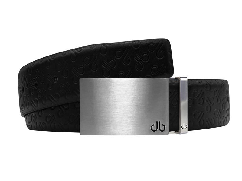 Black Db Icon Pattern Embossed Leather Belt With Silver Druh Db Classic Block Buckle