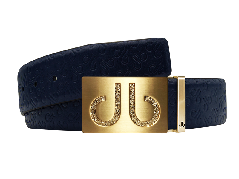 Dark Blue Db Icon Pattern Embossed Leather Belt With Gold Druh Db Classic Buckle