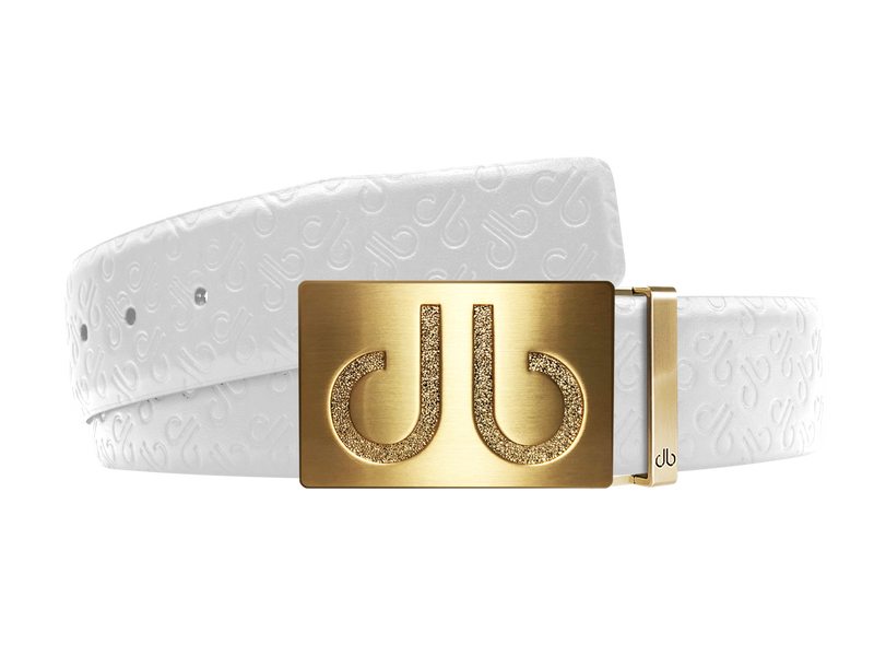 White Db Icon Pattern Embossed Leather Belt With Gold Druh Db Classic Buckle
