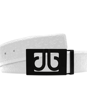 White Db Icon Pattern Embossed Leather Belt With Black Db Classic Thru