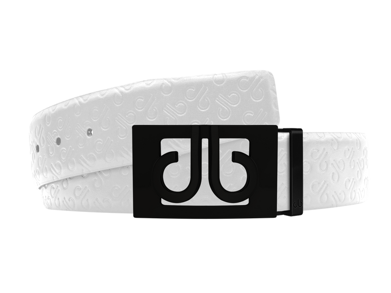 White Db Icon Pattern Embossed Leather Belt With Black Db Classic Thru