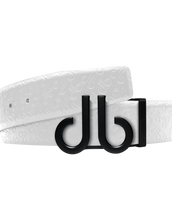 White Db Icon Pattern Embossed Leather Belt With Druh Db Black Icon Buckle