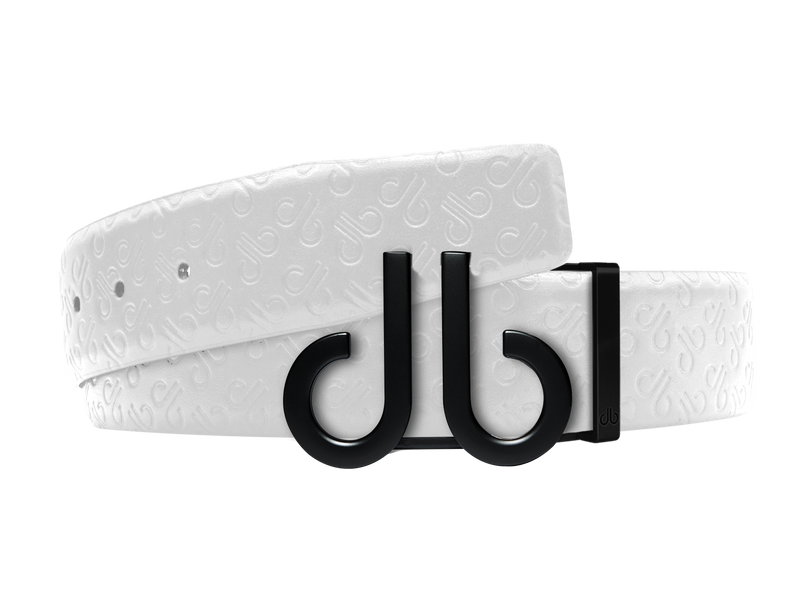 White Db Icon Pattern Embossed Leather Belt With Druh Db Black Icon Buckle