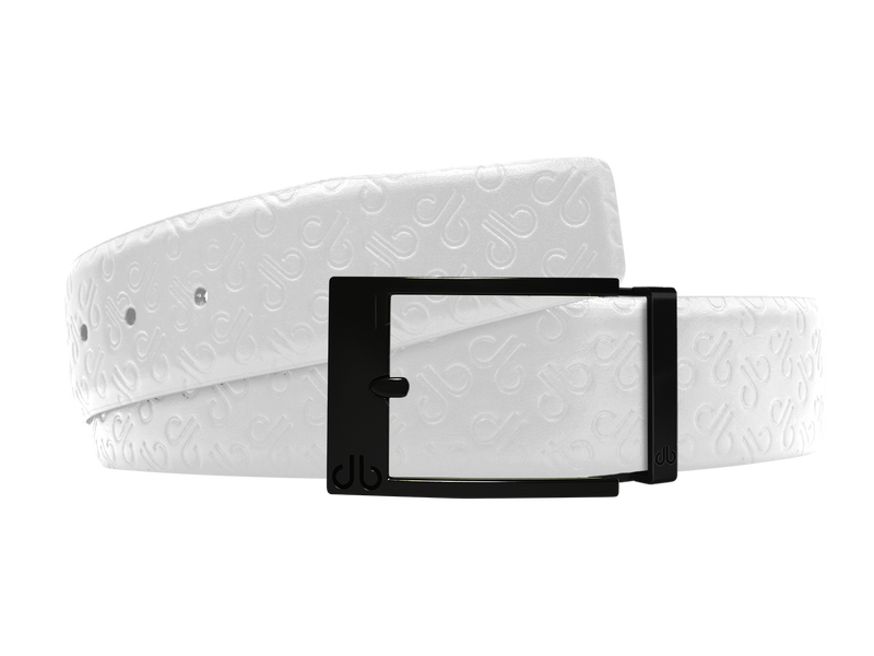 White Db Icon Pattern Embossed Leather Belt With Black Classic Prong Buckle