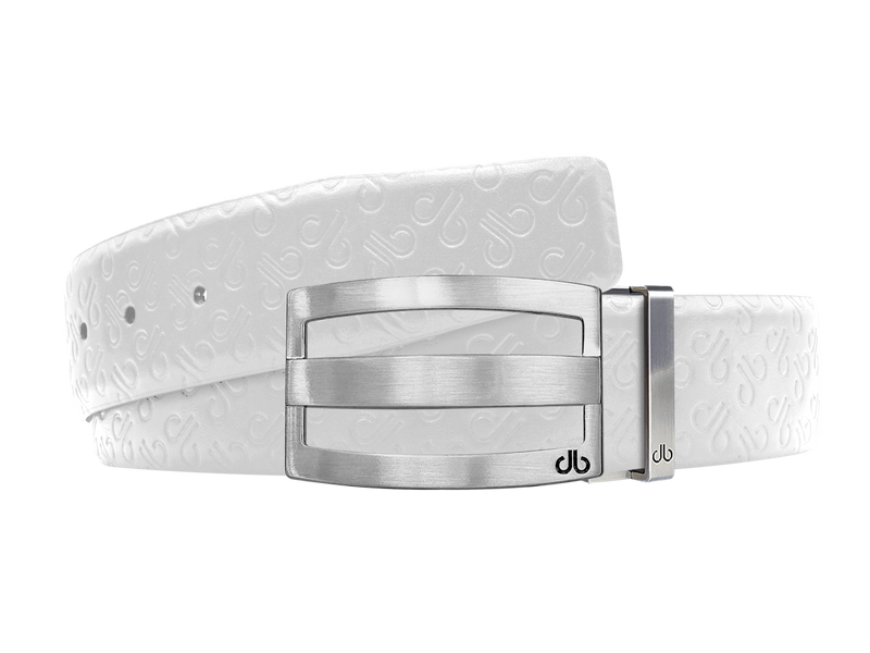 White Db Icon Pattern Embossed Leather Belt With Silver Druh Db Classic Striped Buckle