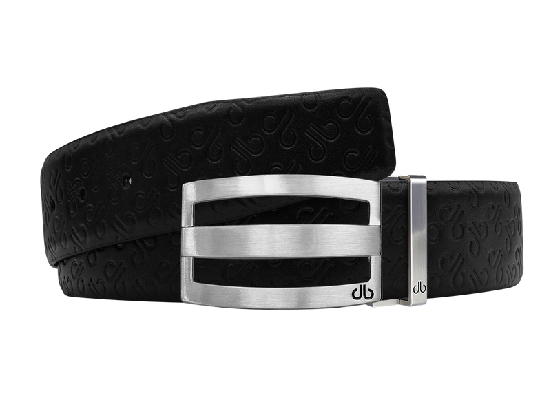 Black Db Icon Pattern Embossed Leather Belt With Silver Druh Db Classic Stripped  Buckle