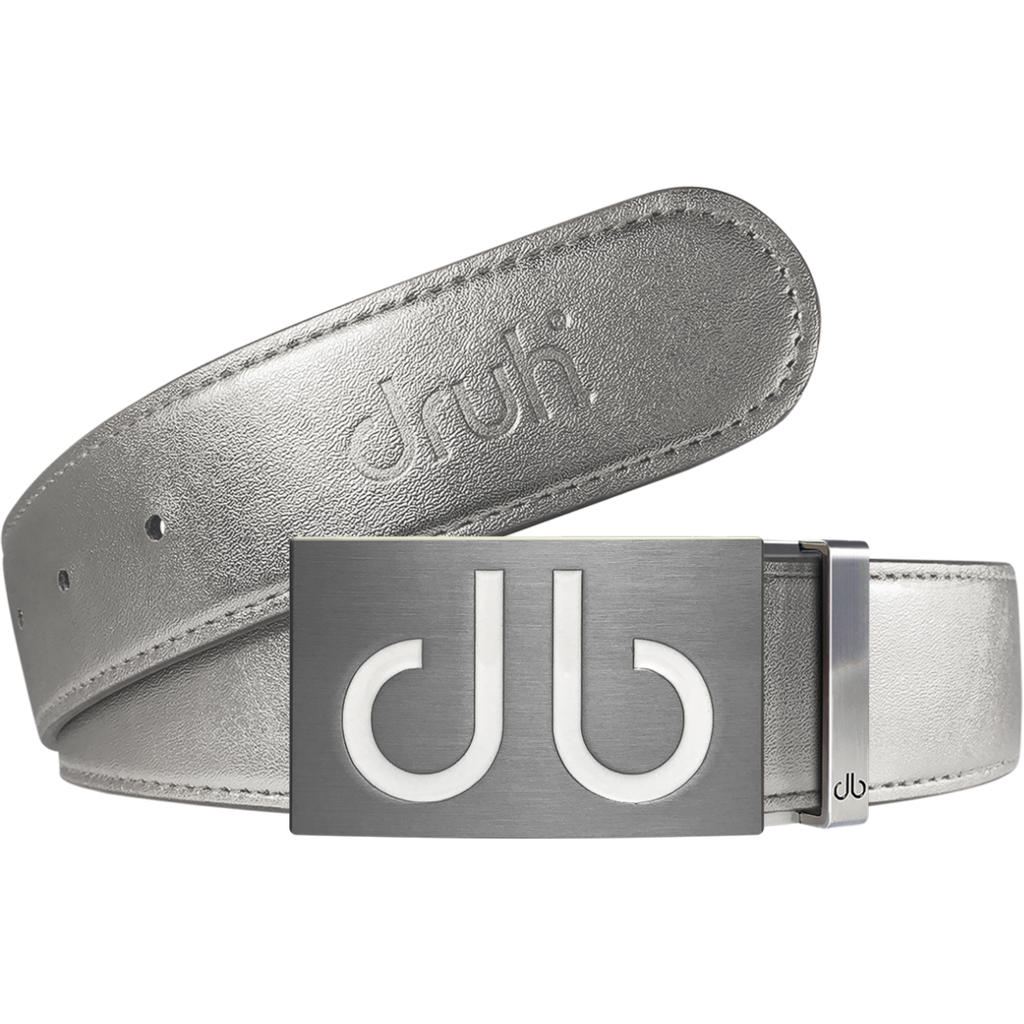 Silver Plain Leather Texture Belt with White Infill Buckle