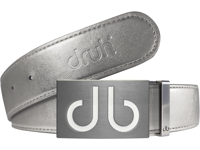 Silver Plain Leather Texture Belt with White Infill Buckle