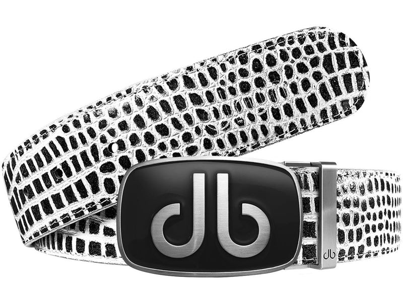 Black and White Crocodile Textured Leather Belt with Black Giant Buckle