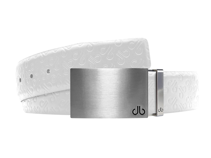 White Db Icon Pattern Embossed Leather Belt With Silver Druh Db Classic Block Buckle