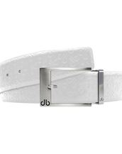 White Db Icon Pattern Embossed Leather Belt With Silver Classic Prong Buckle