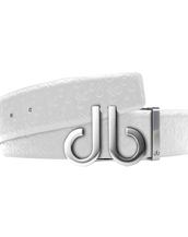 White Db Icon Pattern Embossed Leather Belt With Druh Db Silver Icon Buckle
