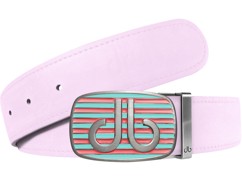 Pink Plain Leather Texture Belt with Pink & Aqua Striped Buckle