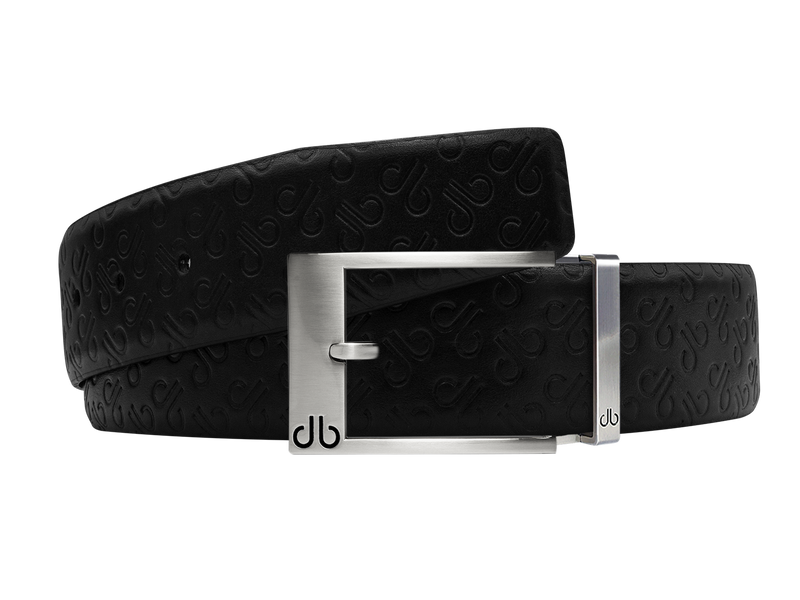 Black Db Icon Pattern Embossed Leather Belt With Silver Classic Prong Buckle