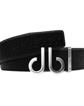 Black Db Icon Pattern Embossed Leather Belt With Druh Db Silver Icon Buckle