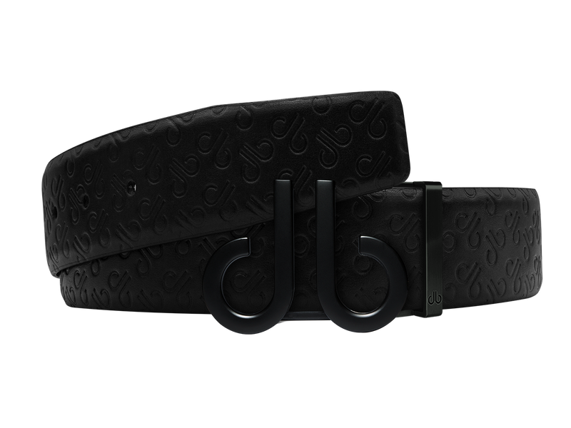 Black Db Icon Pattern Embossed Leather Belt With Druh Db Black Icon Buckle