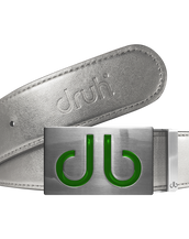 Silver Plain Leather Texture Belt with Green Infill Buckle