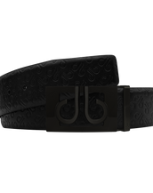 Black Db Icon Pattern Embossed Leather Belt With Black Db Classic Thru Buckle