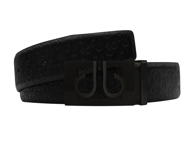 Black Db Icon Pattern Embossed Leather Belt With Black Db Classic Thru Buckle