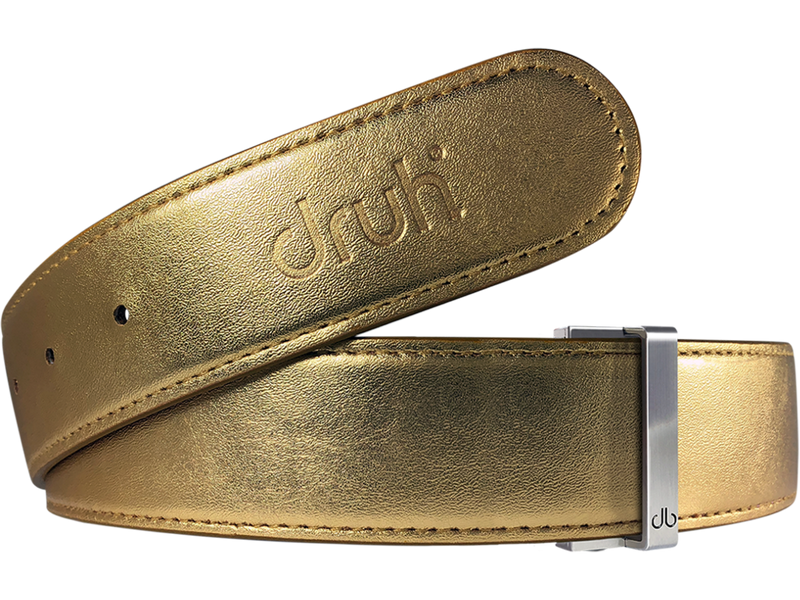 Gold Plain Textured Leather Belt