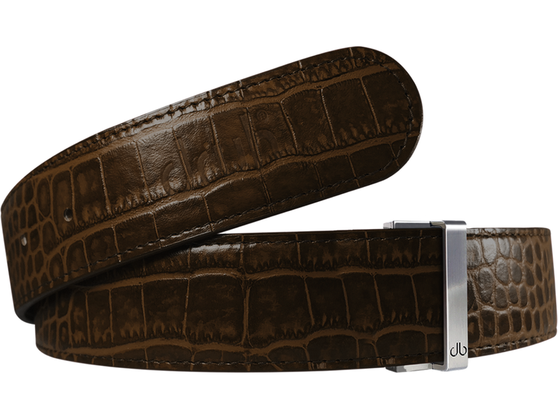 Brown Crocodile Textured Leather Belt