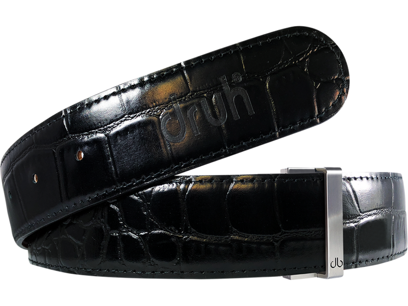 Black Crocodile Textured Leather Belt