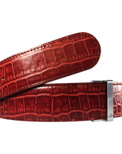 Burgundy Crocodile Textured Leather Belt