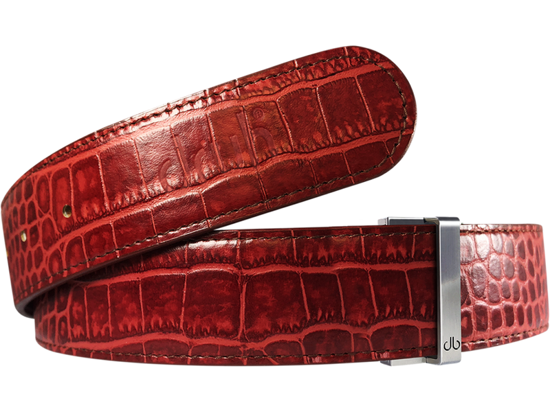 Burgundy Crocodile Textured Leather Belt